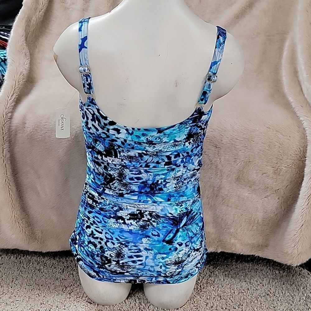 SOMA COTTEX OASIS SHADES OF BLUE ANIMAL PRINT TANKINI SWIM TOP, SIZE 12 - NEW - Picture 14 of 16
